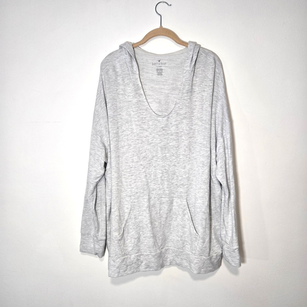 American Eagle Soft & Sexy Terry Hoodie Womens XXL Grey V-Neck Oversized Top
